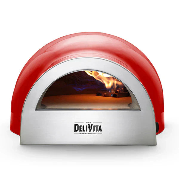 DeliVita Eco Wood & Gas Fired Oven - Chilli Red + Regulator & Hose