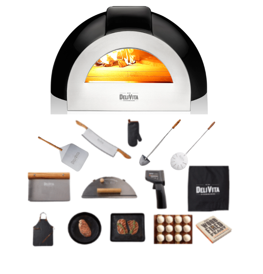 Delivita - Pro Dual Fuel Deluxe complete Collection- Very Black + Flue Pipe & Rain cap